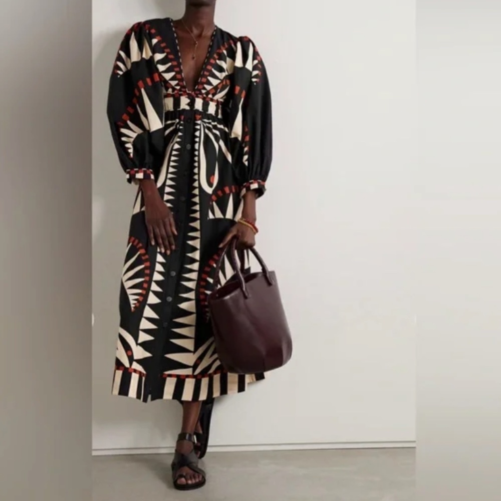 Farm Rio Black coconut grove puff sleeve maxi dress- size medium. NWT